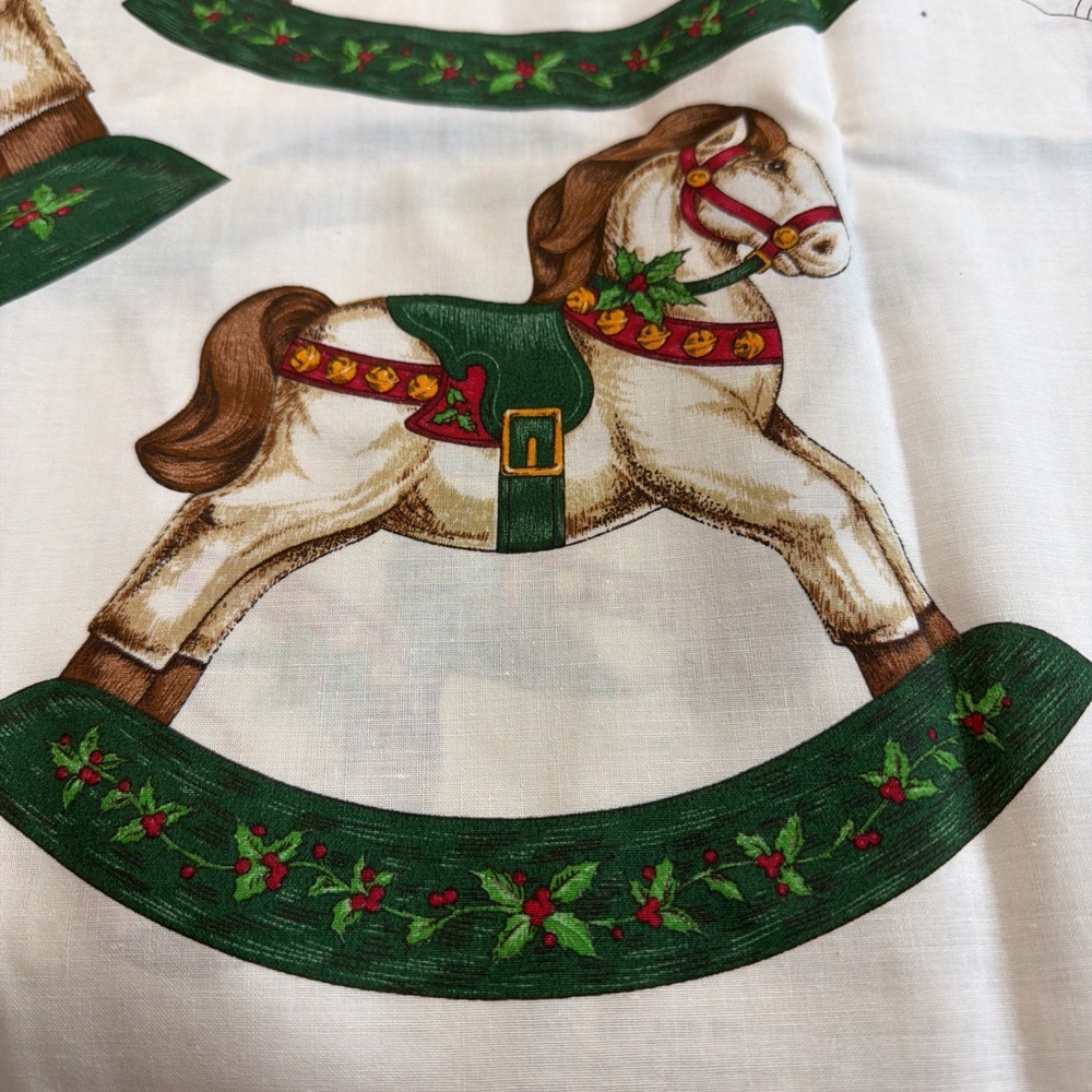 Vtg Cranston Print Works VIP Fabric Rocking Horse Christmas Appliques 44" By 35"